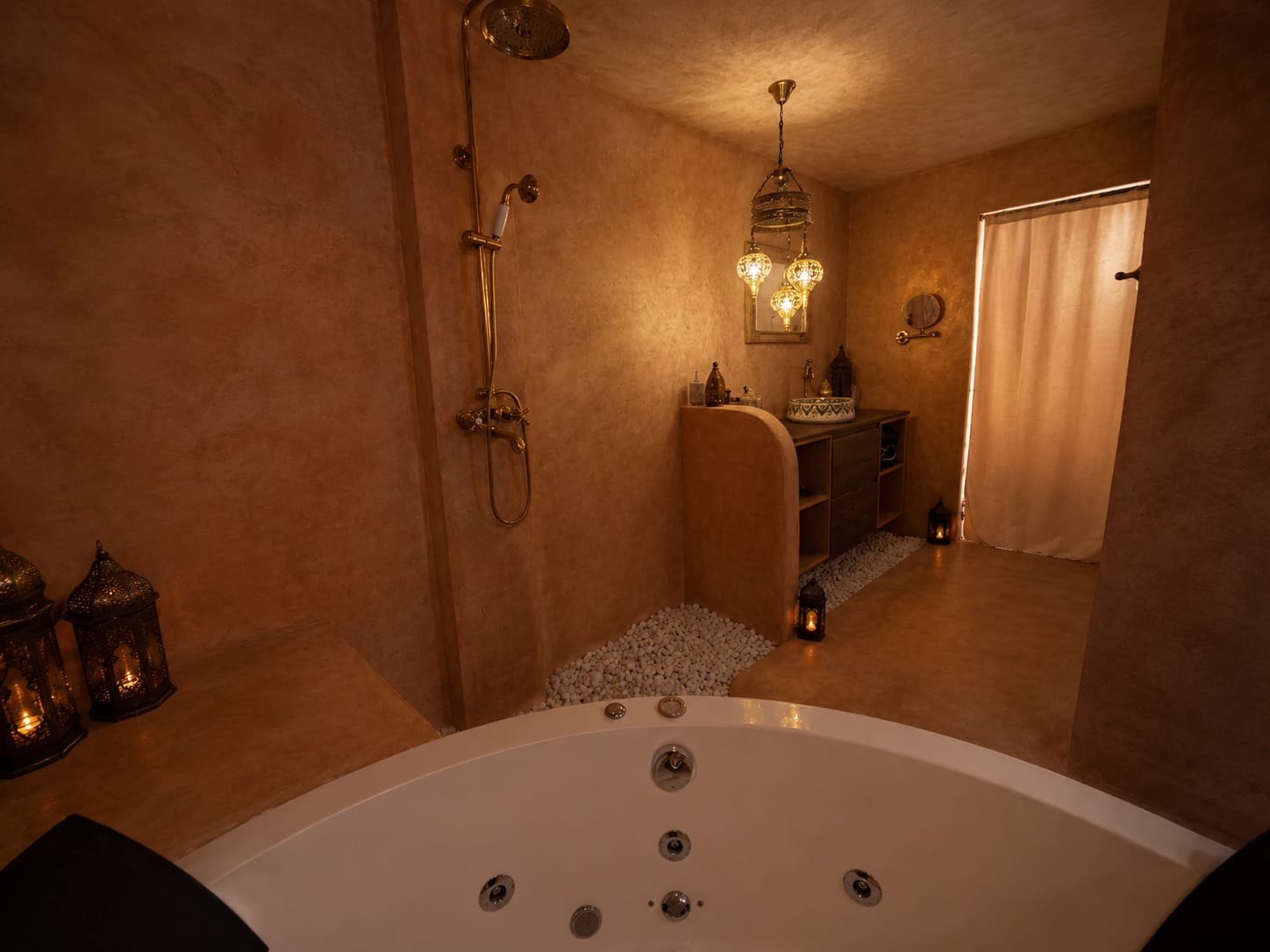 Salle de bain ouverte au design oriental